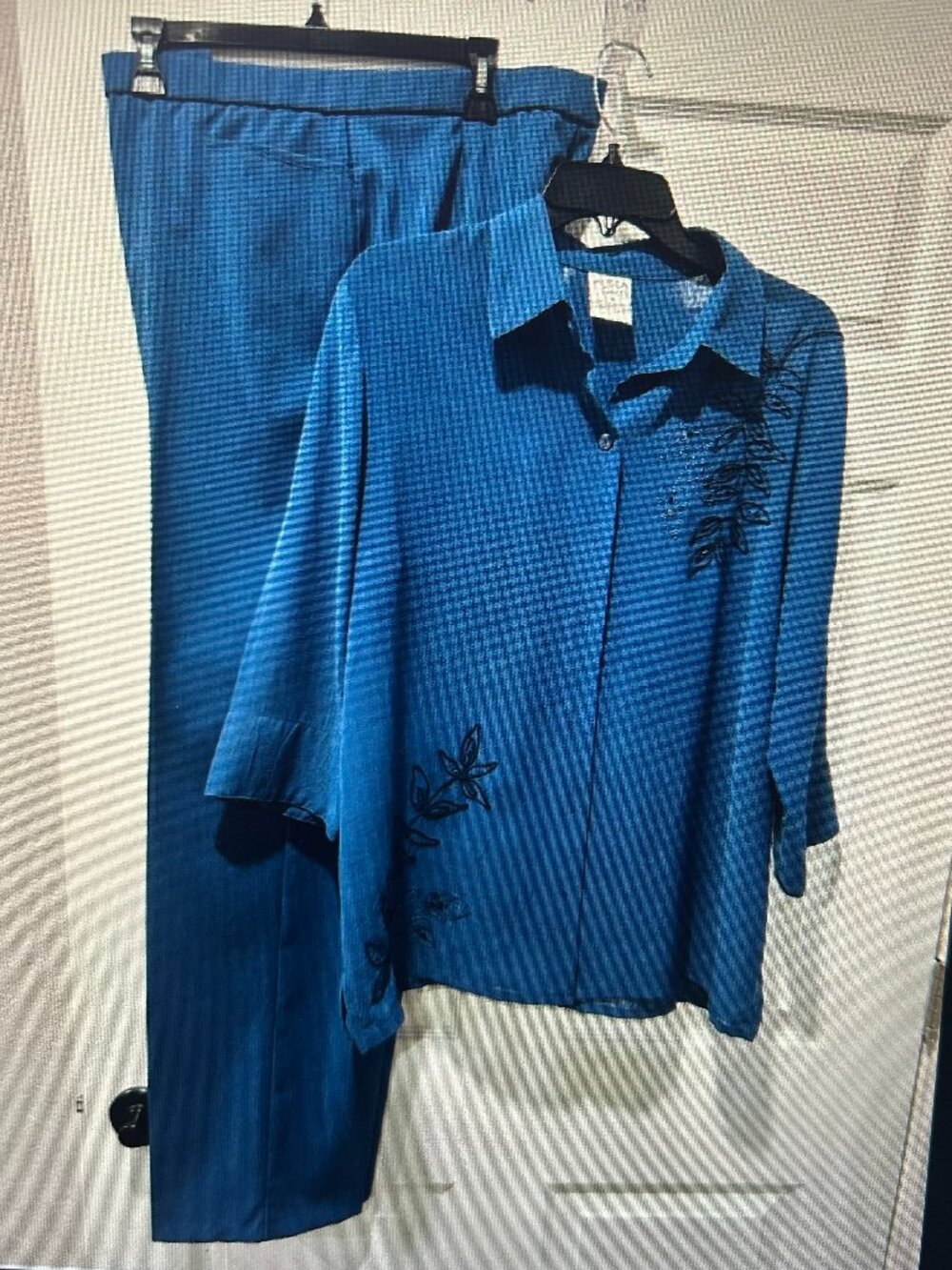Allison Daley Women's 2-Piece Set Button-Up Top Blouse & Pant Blue Size 14